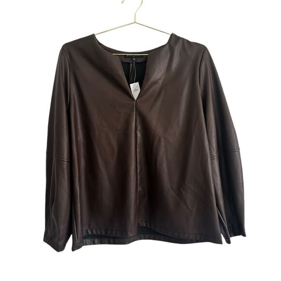 Banana Republic Brown Chocolate Espresso Polyurethane Blouse Size XL NWT - Picture 1 of 10